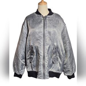 ASOS Design Gray Distressed Faux Leather Oversized Bomber Jacket